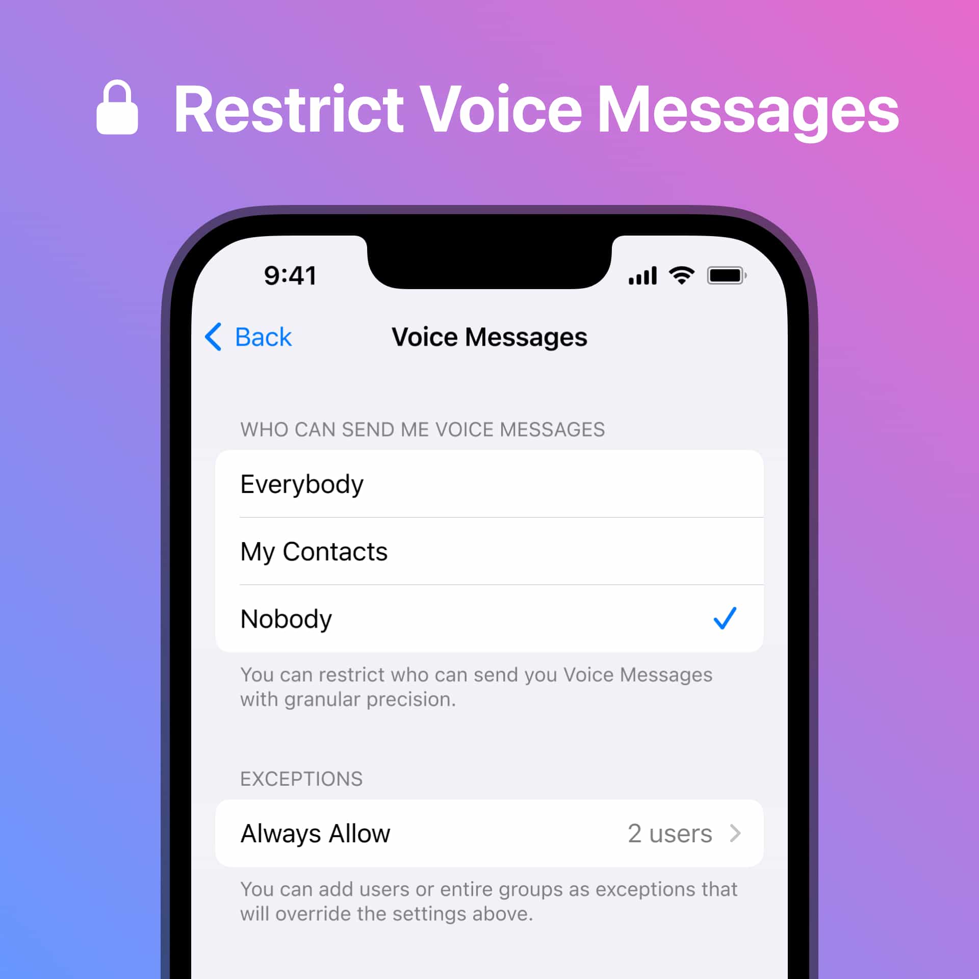Impostazioni privacy per i messaggi vocali